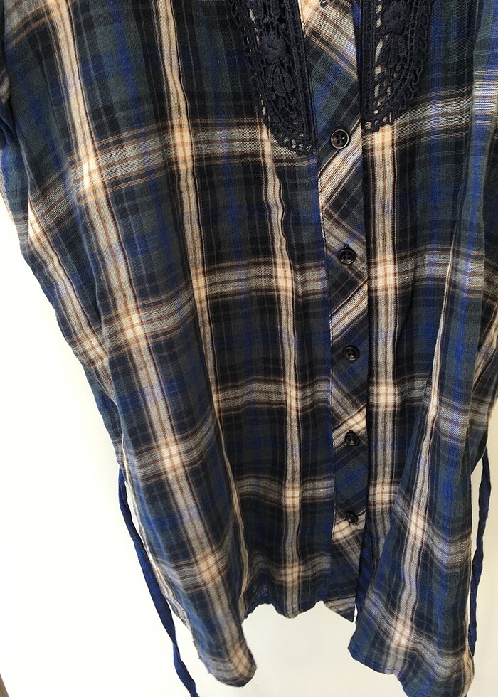 Twist lacivert ekoseli tunik - Görsel 4