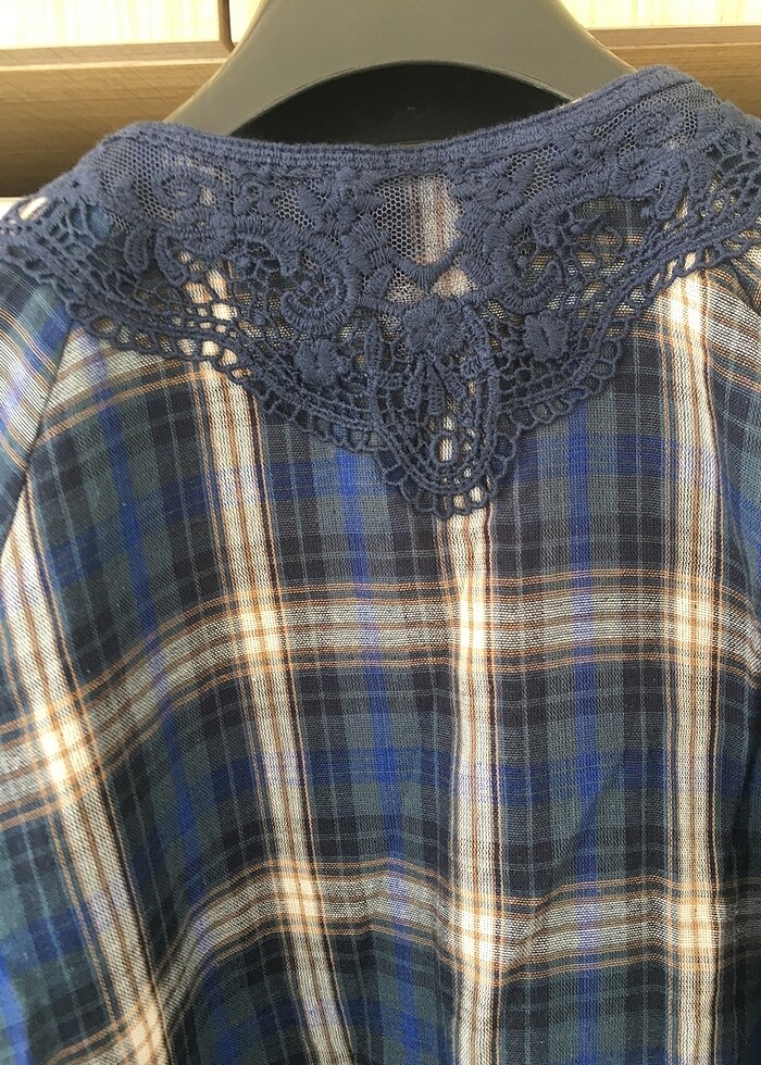 Twist lacivert ekoseli tunik - Görsel 5