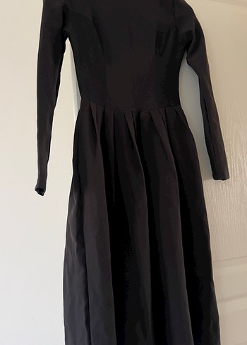 Siyah Pilili Midi Kadın Elbise - Görsel 2