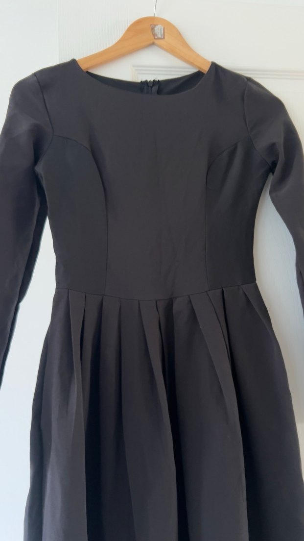 Siyah Pilili Midi Kadın Elbise - Görsel 4