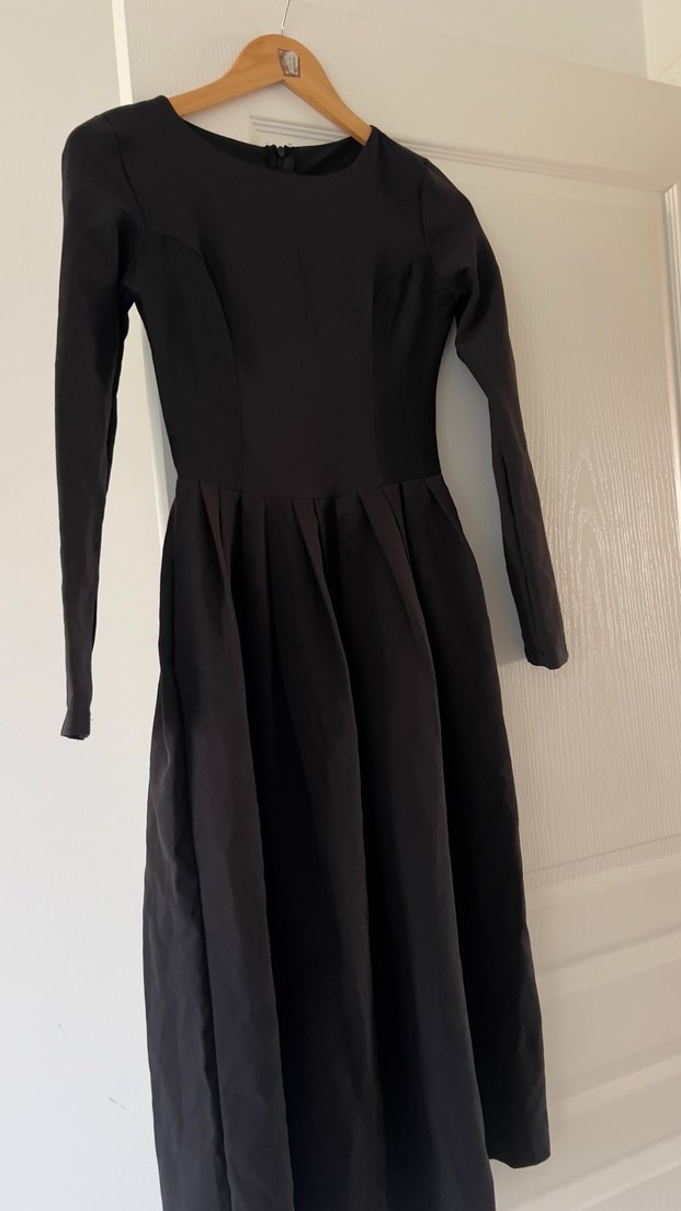 Siyah Pilili Midi Kadın Elbise - Görsel 3
