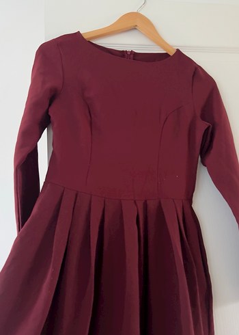 Bordo Midi Kadın Ofis Elbisesi - Görsel 3