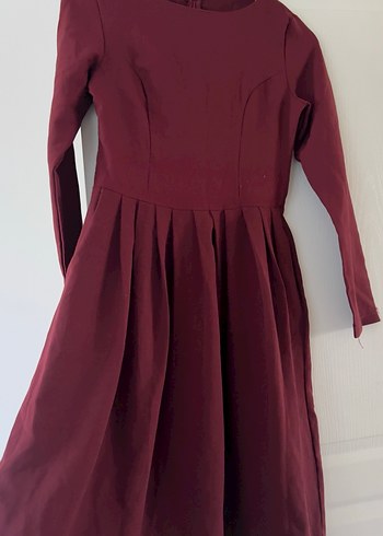 Bordo Midi Kadın Ofis Elbisesi - Görsel 2