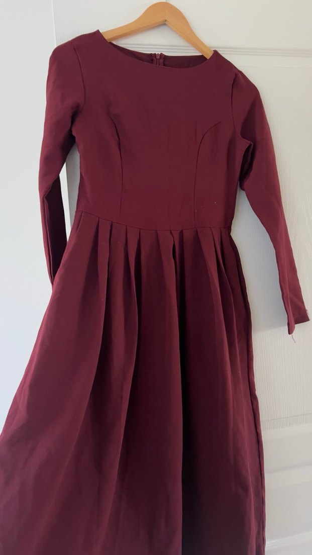 Bordo Midi Kadın Ofis Elbisesi - Görsel 2