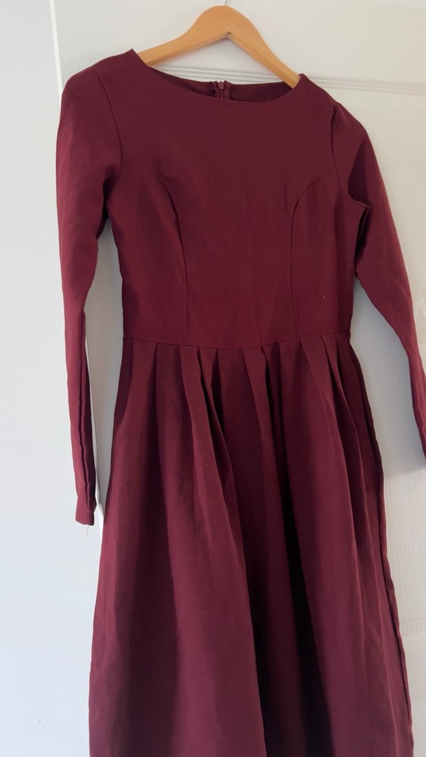 Bordo Midi Kadın Ofis Elbisesi - Görsel 4