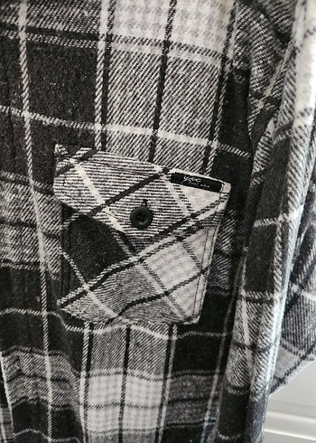 Gri Ekose Düğmeli Erkek Oduncu Gömlek - Görsel 2