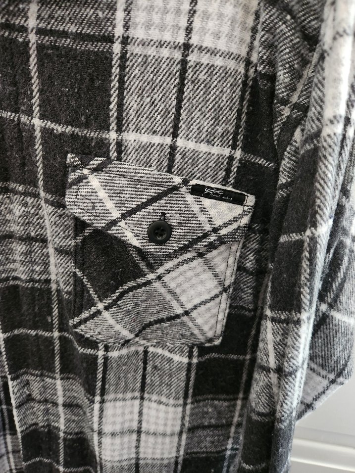 Gri Ekose Düğmeli Erkek Oduncu Gömlek - Görsel 2