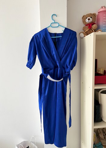 Parlak Mavi Midi Kadın Elbise - Görsel 3