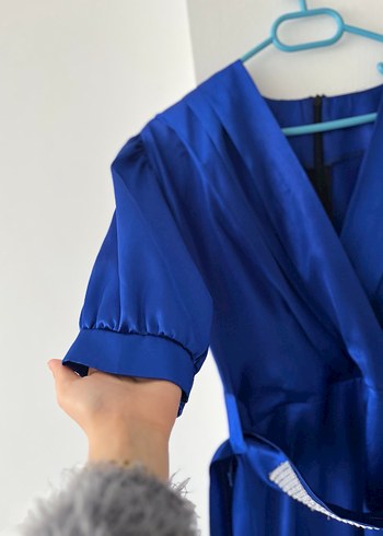 Parlak Mavi Midi Kadın Elbise - Görsel 2