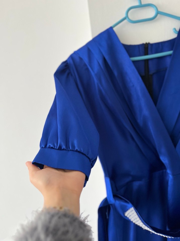 Parlak Mavi Midi Kadın Elbise - Görsel 2