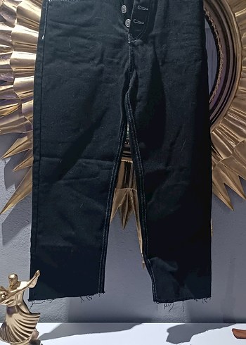 Siyah Midi Boy Kemerli Regular Fit Kot Pantolon