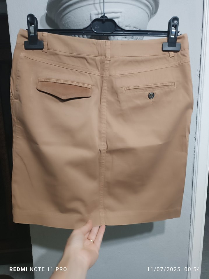 Bej Süet Kemerli Midi Etek - Görsel 3