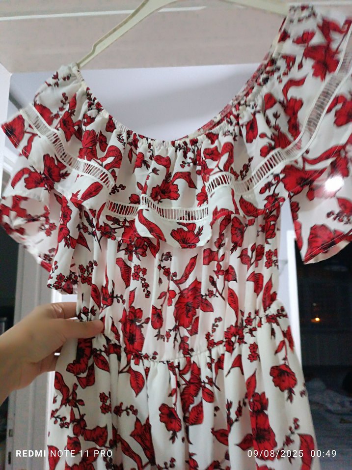 Uzun, Kayık Yaka, Rüya Bohem Elbise - Görsel 5