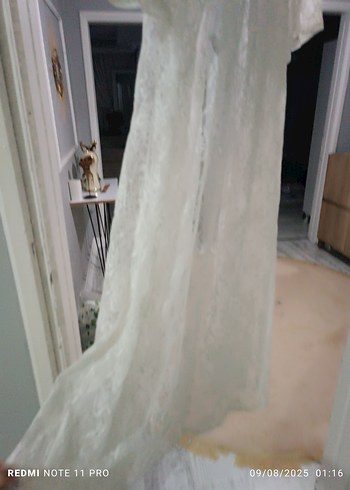 Beyaz Bohem Midi Dantel Elbise - Görsel 7