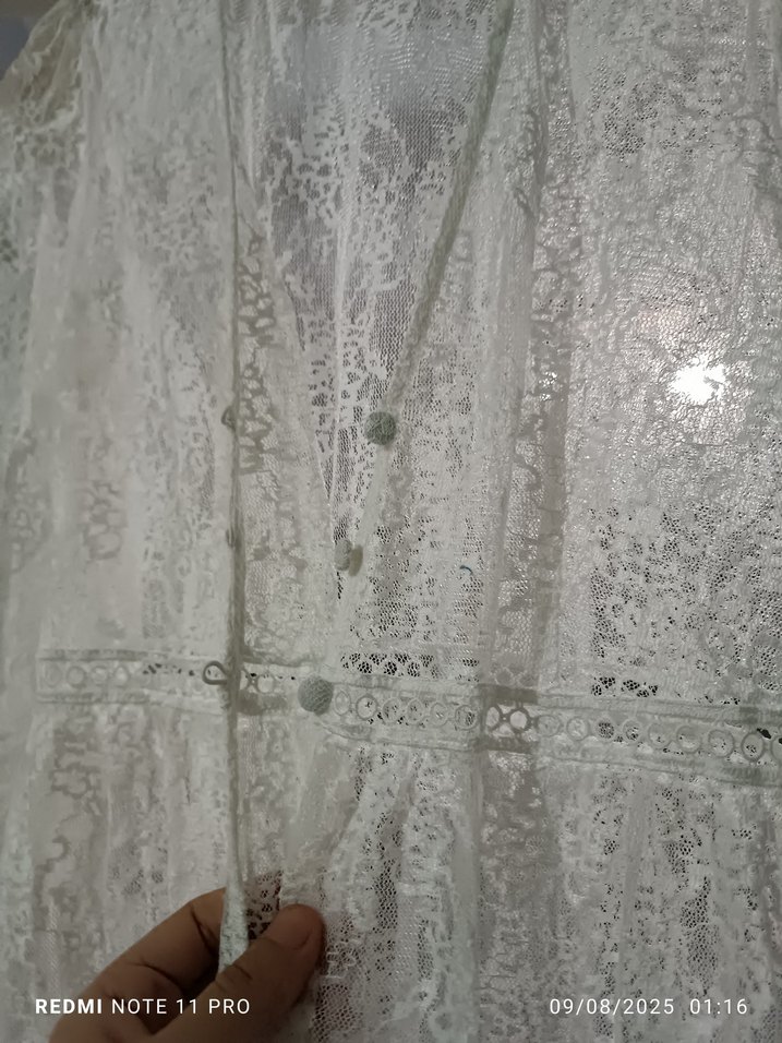 Beyaz Bohem Midi Dantel Elbise - Görsel 2