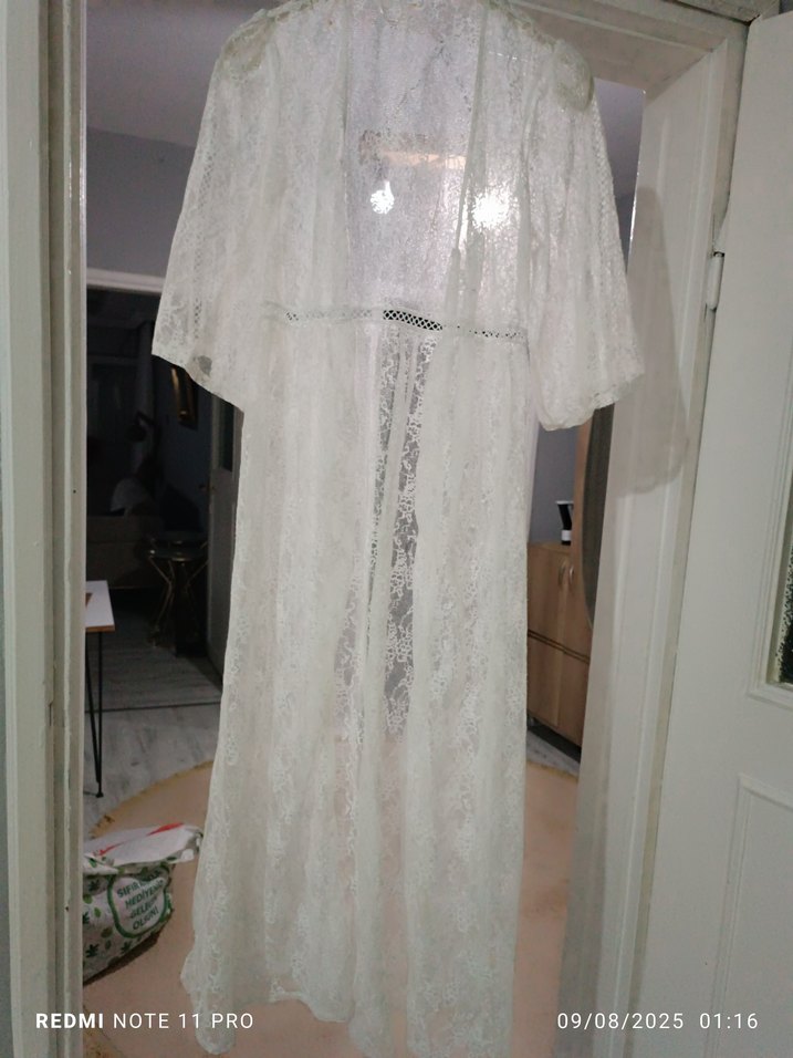 Beyaz Bohem Midi Dantel Elbise - Görsel 3