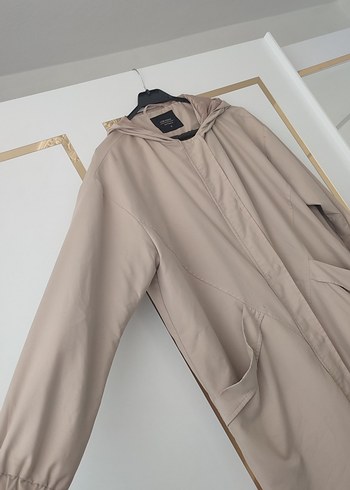 Bej Midi Kadın Yağmurluk Kapüşonlu - Görsel 2