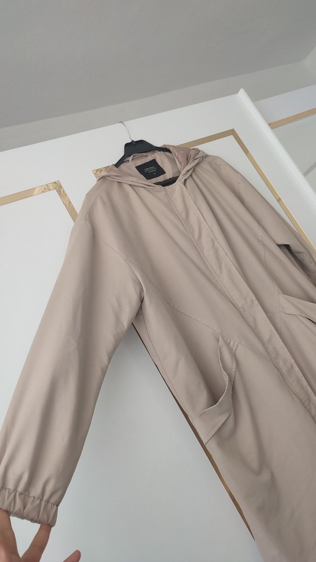 Bej Midi Kadın Yağmurluk Kapüşonlu - Görsel 2