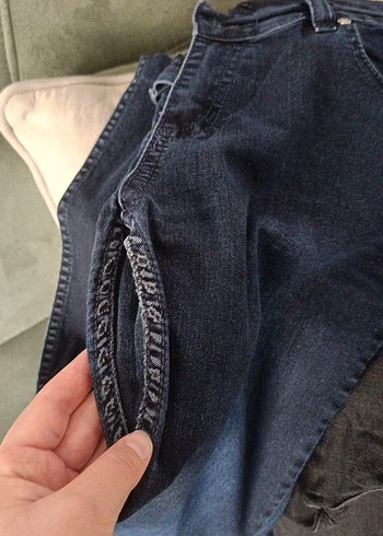 Kadın Lacivert Kot Pantolon - Normal Boy, Kemerli - Görsel 5