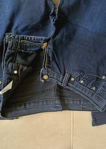 Kadın Lacivert Kot Pantolon - Normal Boy, Kemerli - Görsel 3