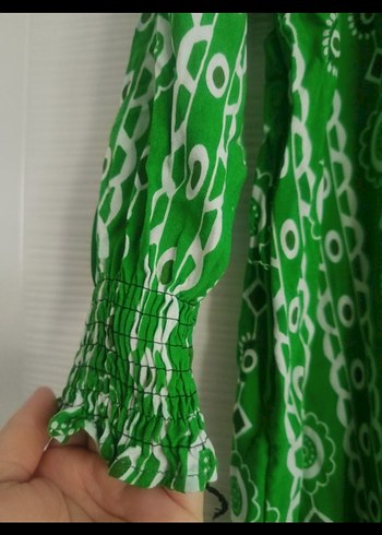 Uzun Yeşil Bohem Bağlama Desenli Elbise - Görsel 2