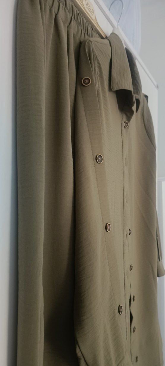 Düğmeli Uzun Kollu Haki Tunik - Görsel 2