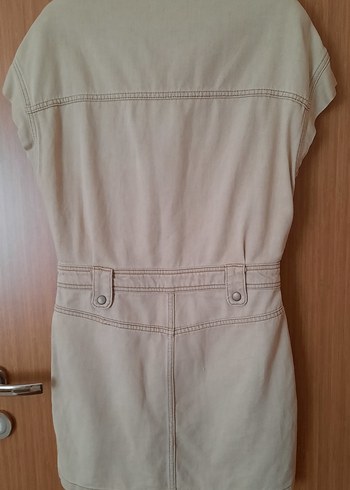 Diğer Bej Düğmeli Kolsuz Denim Tulum