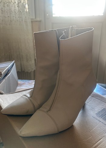 Diğer Bej Deri Stiletto Topuklu Kadın Bot