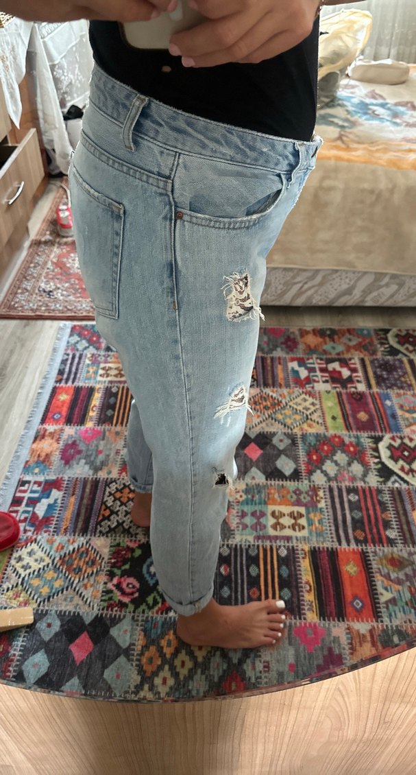 Kadın Mavi Bol Kesim Denim Pantolon - Görsel 2