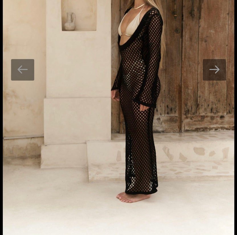 Uzun Siyah Örgü Bohem Dantel Elbise - Görsel 3