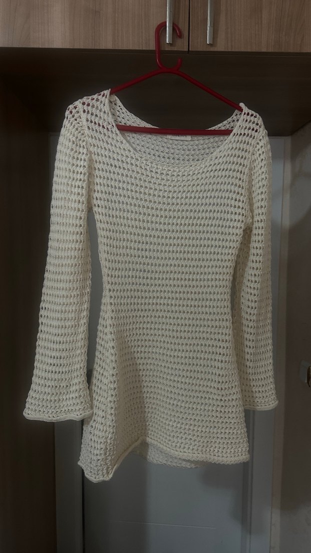 Bohem Tarz Beyaz Örgü Kadın Kazak - Görsel 2