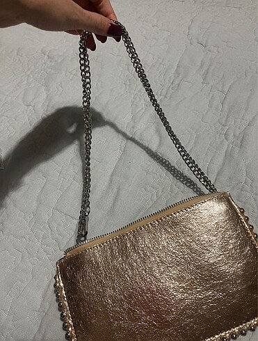 zara gold boncuklu çanta
