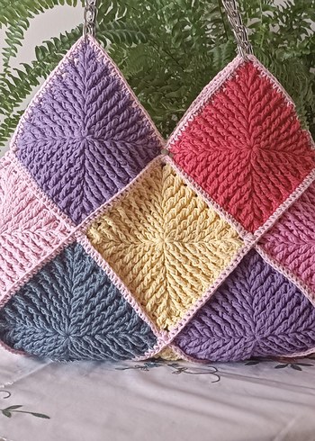 Pastel Renkli Örgü Kadın Çanta - Görsel 2