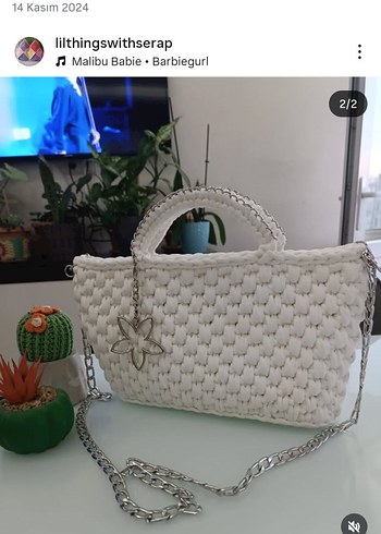 Örgü Beyaz Kadın Çanta - Görsel 2