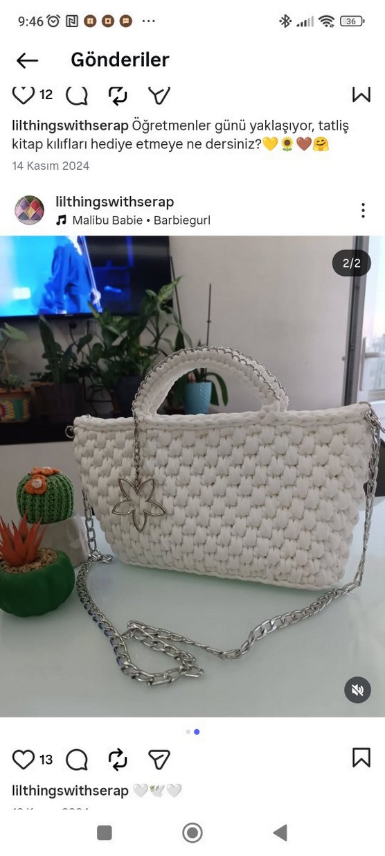 Örgü Beyaz Kadın Çanta - Görsel 2