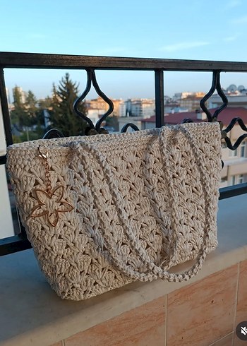 Dantel Detaylı Örgü Beyaz Kadın Çanta - Görsel 2