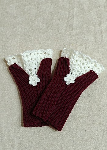 Dantel Detaylı Bordo Örgü Kadın Eldiveni - Görsel 4