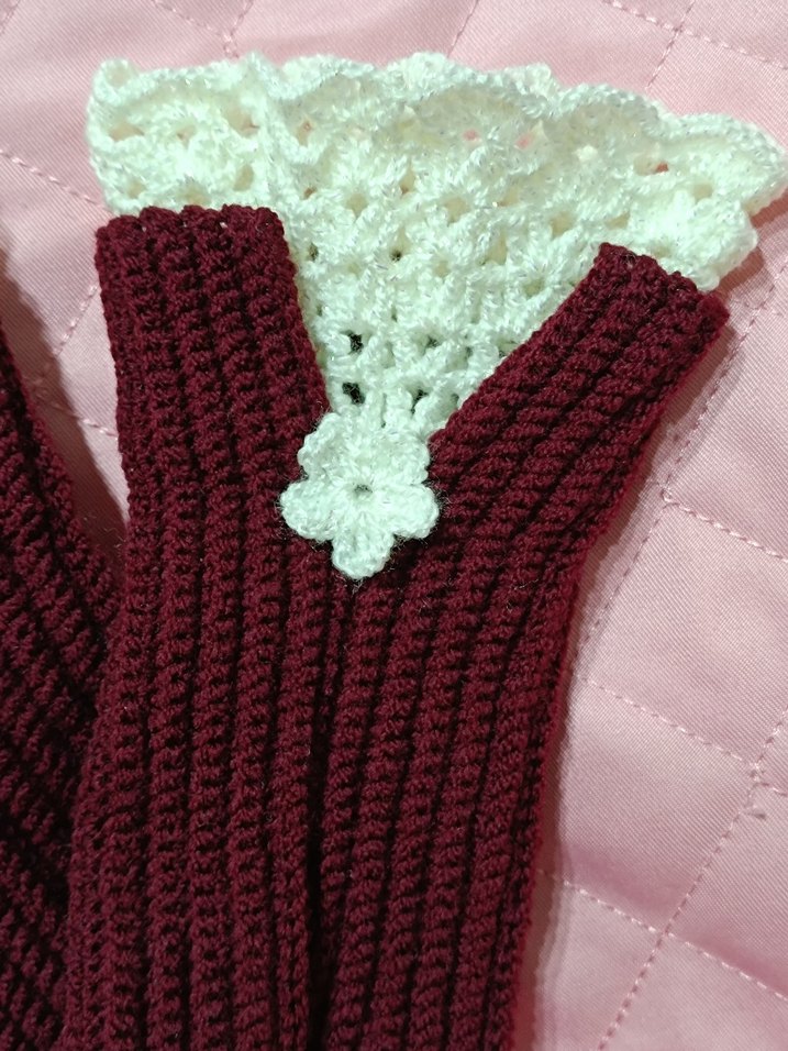 Dantel Detaylı Bordo Örgü Kadın Eldiveni - Görsel 2