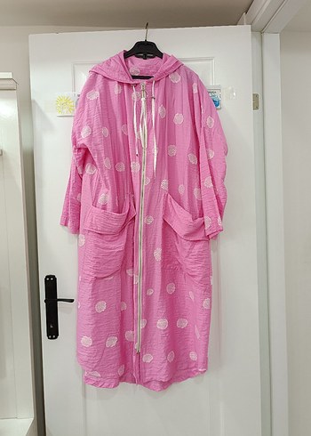 Pembe Bohem Batik Kapüşonlu Bornoz