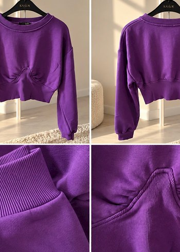 Diğer Mor Crop Sweatshirt Rahat Ve Sik