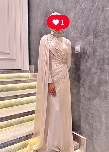 K.ralık Drapeli Uzun Beyaz Tesettür Abiye - Görsel 2