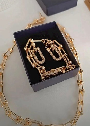 Tiffnay Model Zincir Detaylı Altın Kadın Takı Seti - Görsel 2