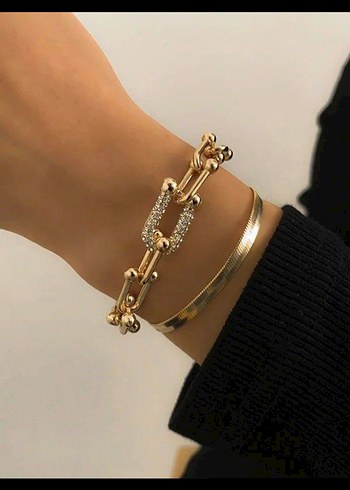 Tiffnay Model Zincir Detaylı Altın Kadın Takı Seti - Görsel 3