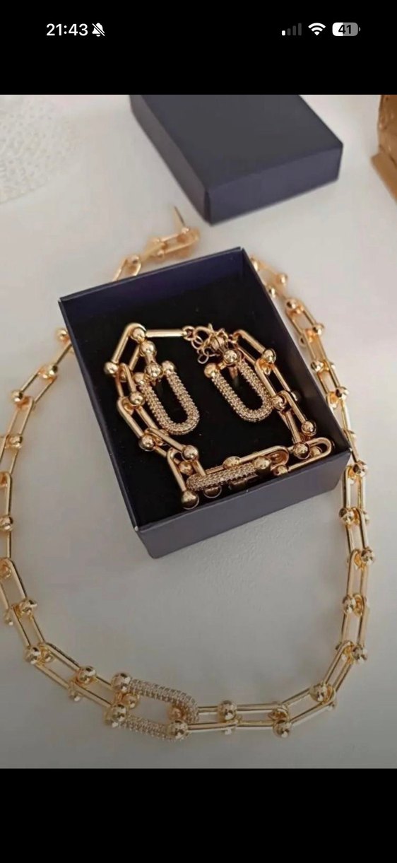 Tiffnay Model Zincir Detaylı Altın Kadın Takı Seti - Görsel 2