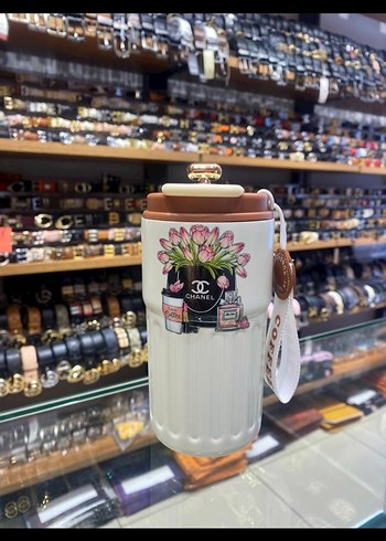 Çiçek Desenli Beyaz Termos Matara - Görsel 2