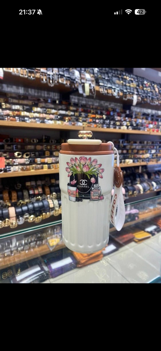 Çiçek Desenli Beyaz Termos Matara - Görsel 2