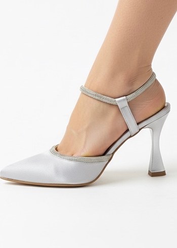 Gri Stiletto Topuklu Kadın Abiye Ayakkabı