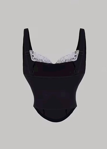 Siyah Dantel Detaylı Gotik Büstiyer - Görsel 3