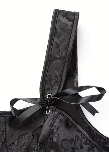 Dantel Detaylı Siyah Gotik Büstiyer - Görsel 6