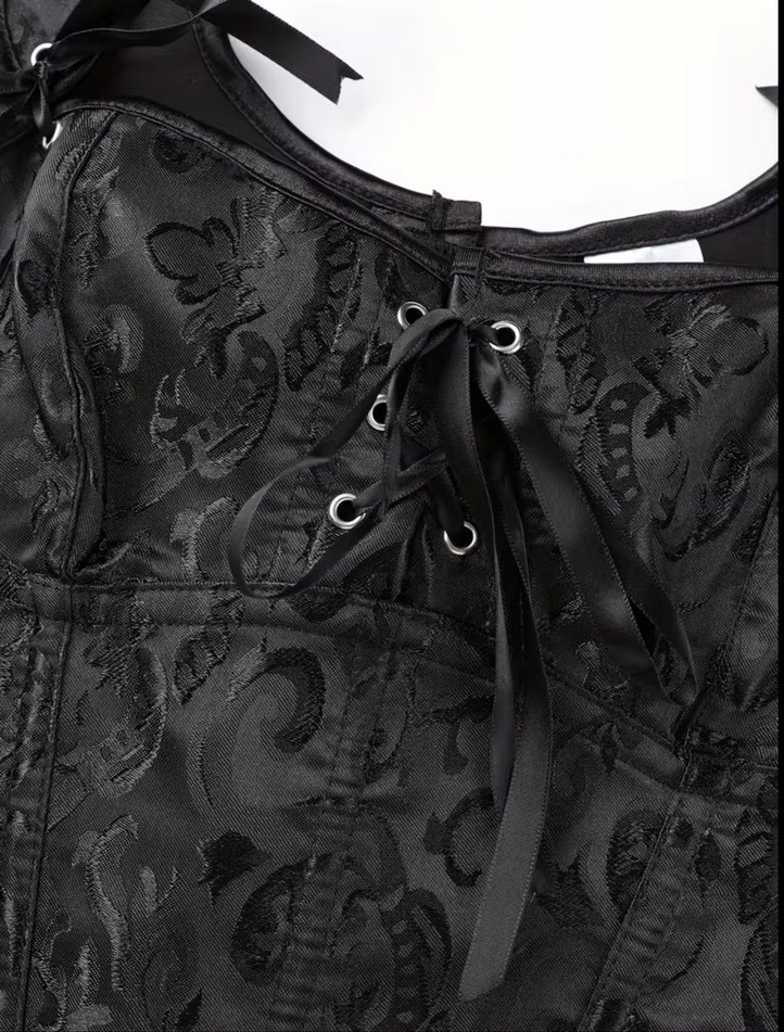 Dantel Detaylı Siyah Gotik Büstiyer - Görsel 5